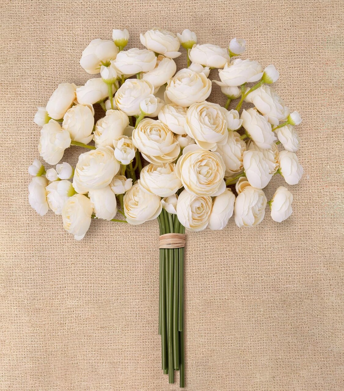18-Piece Cream Artificial Ranunculus Flowers with Stems – Faux Silk Mini Peony-Style Flowers Bulk for Vase, DIY Bouquets, Wedding Centerpieces, Bridal Shower & Home Decor